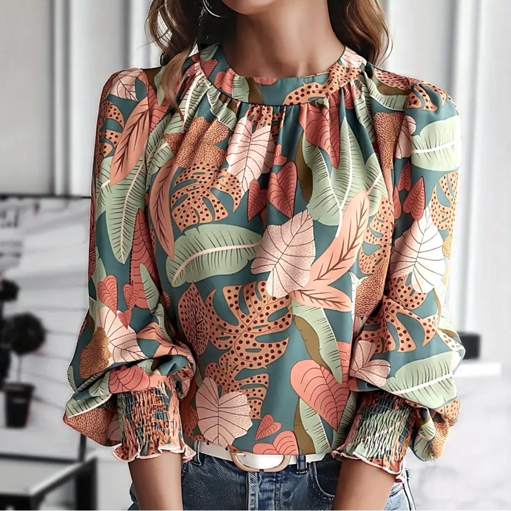 Smocked Botanical Print Top